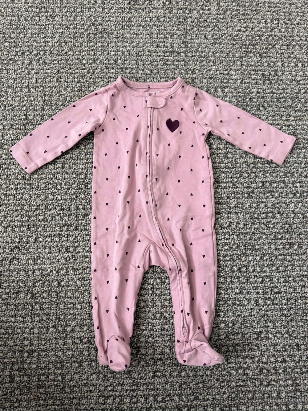 Pink Heart-Print Zipper Footie Pajama (NWOT)